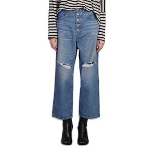 Poison Mushroom Distressed Capri Wide Leg Button Fly High Rise Jeans 30